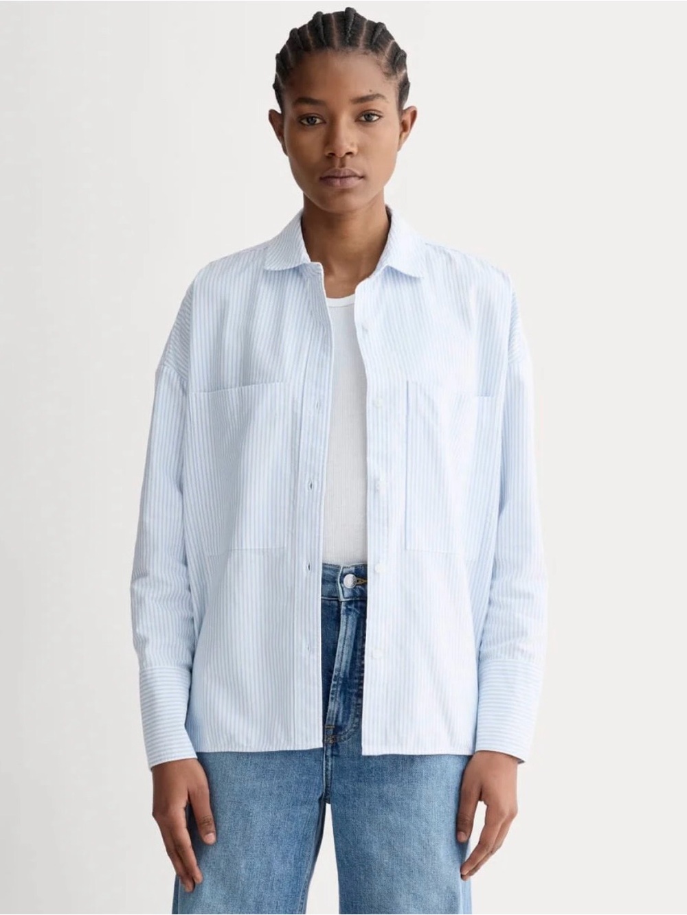 NWT! | EVERLANE Women’s The Boxy Oxford in White / Blue Stripe | Size XXS - Picture 3 of 16